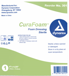 Dynarex 3012 CuraFoam Foam Dressing (4"x 4.25")